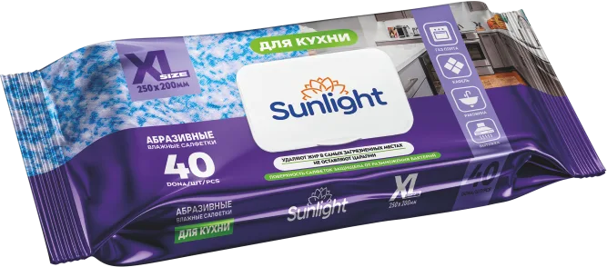 Абразивные влажные салфетки SUNLIGHT для уборки кухни 40 шт — оптом на salfetki.kz