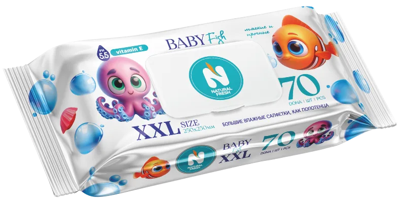 Влажные полотенца NATURAL FRESH детские Черепашка 25х25 XXL 70 шт — оптом на salfetki.kz