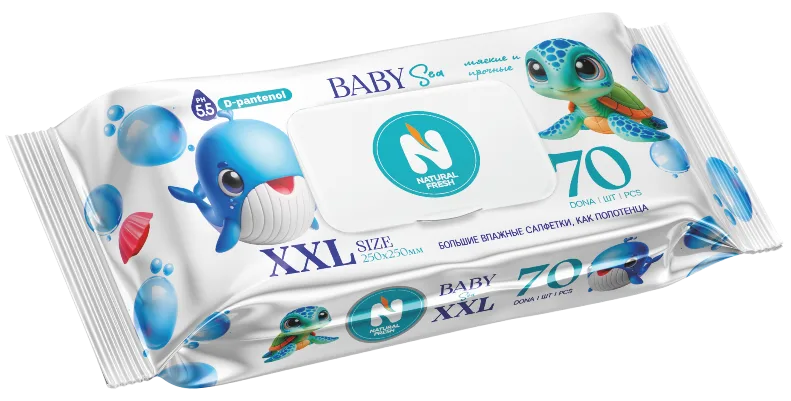 Влажные полотенца NATURAL FRESH детские Осьминог 25х25 XXL 70 шт — оптом на salfetki.kz