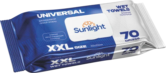 Влажные полотенца SUNLIGHT Universal XXL 25х25см, 70 шт — оптом на salfetki.kz