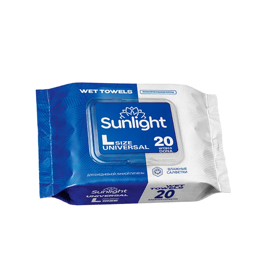 Влажные полотенца SUNLIGHT XL Universal 20шт ХЛОПОК — оптом на salfetki.kz