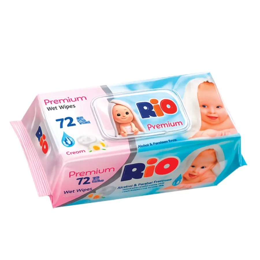 Влажные салфетки детские RIO Premium с кремом 72 шт — оптом на salfetki.kz