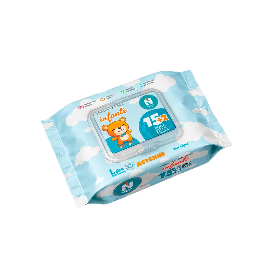 Влажные салфетки NATURAL FRESH BABY XL Baby c крышкой Blue Infante 17 шт — оптом на salfetki.kz