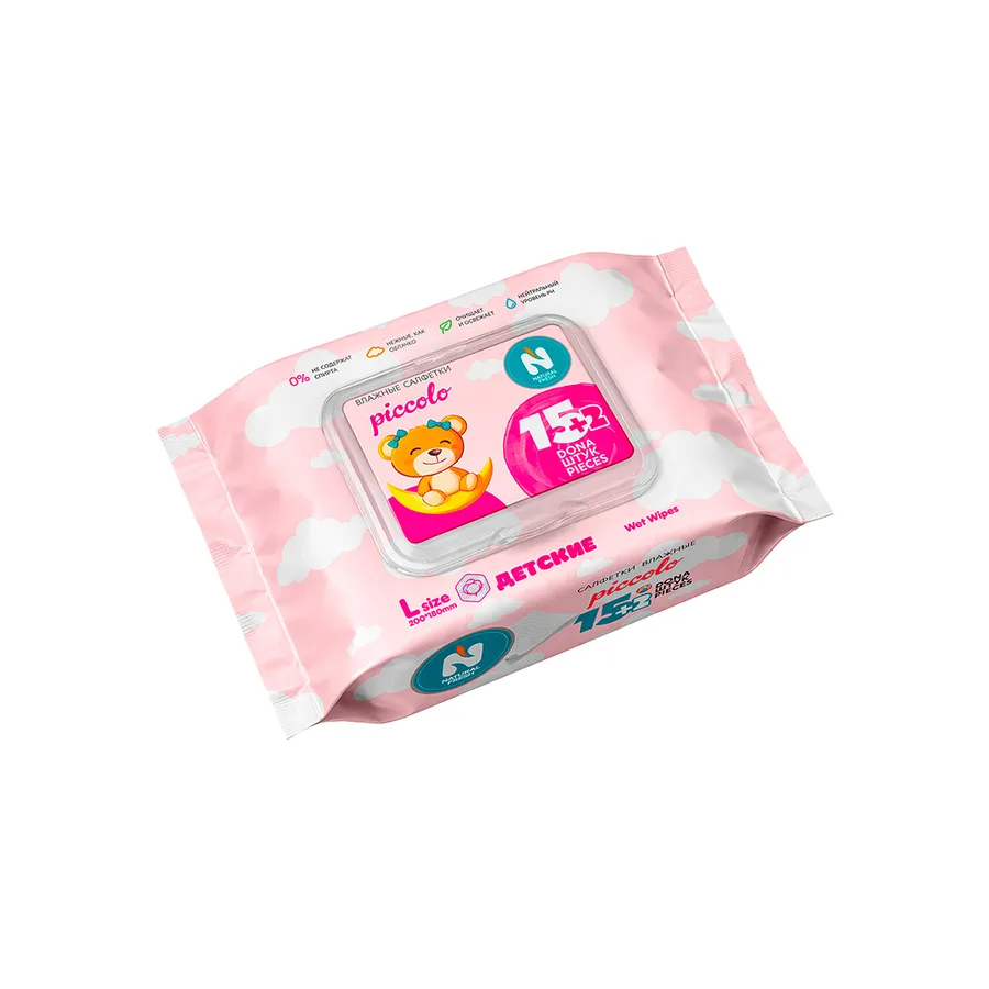 Влажные салфетки NATURAL FRESH BABY XL Baby c крышкой Piccolo 17 шт — оптом на salfetki.kz