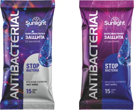 Влажные салфетки SUNLIGHT 15 шт Antibacterial — оптом на salfetki.kz