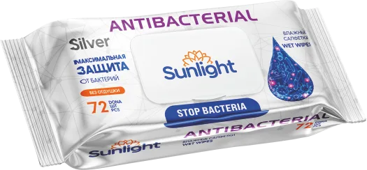 Влажные салфетки SUNLIGHT Antibacterial 72 шт (Silver) без запаха — оптом на salfetki.kz