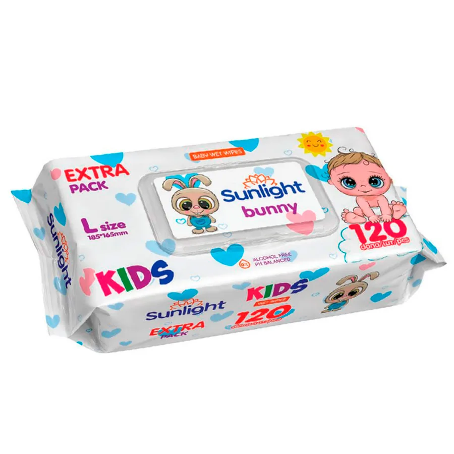 Влажные салфетки SUNLIGHT Baby Зайчик 120 шт — оптом на salfetki.kz