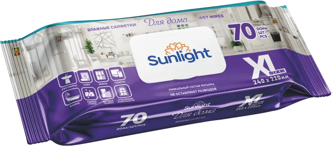 Влажные салфетки SUNLIGHT для дома XL 70 шт — оптом на salfetki.kz