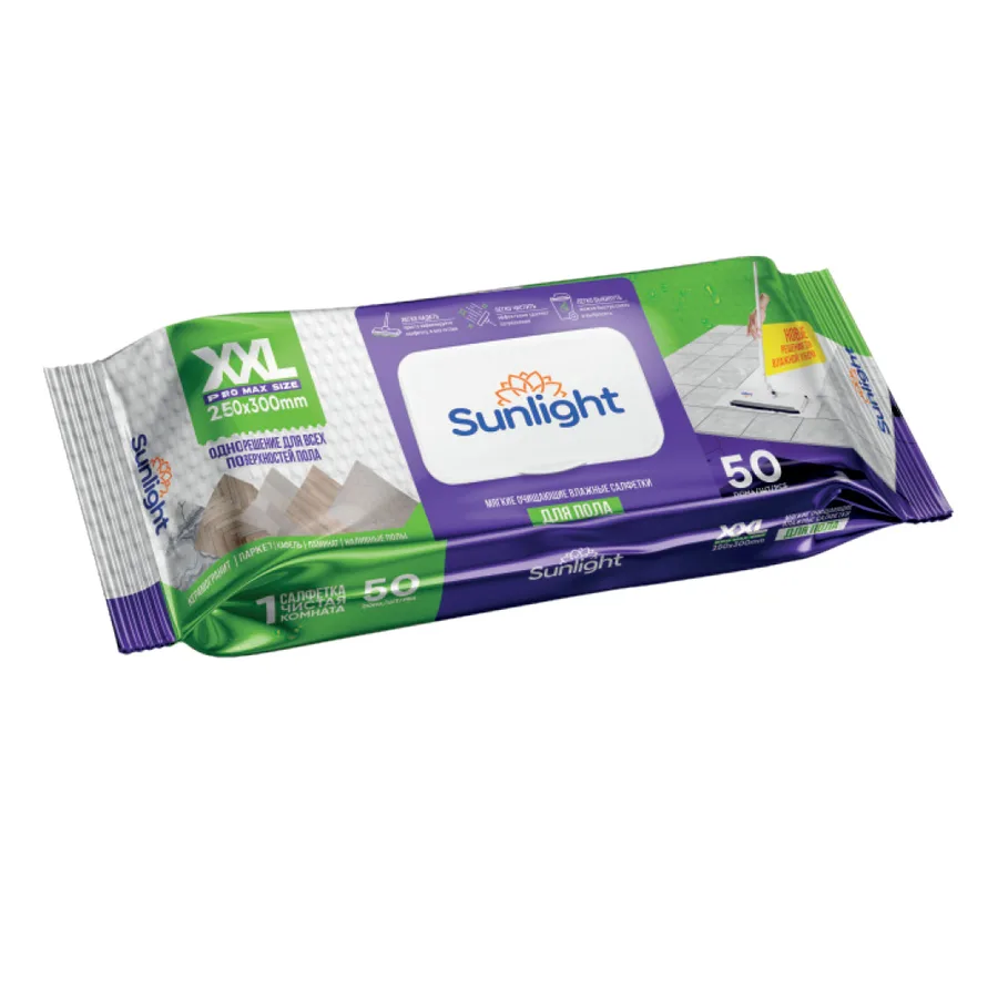 Влажные салфетки SUNLIGHT для пола 50 шт XXL — оптом на salfetki.kz