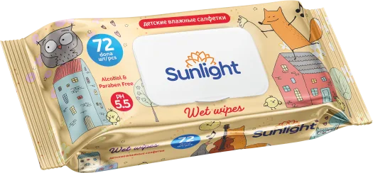 Влажные салфетки SUNLIGHT Standard Лисенок 72 шт — оптом на salfetki.kz