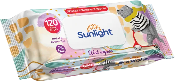 Влажные салфетки SUNLIGHT Standard Мишка 120 шт — оптом на salfetki.kz