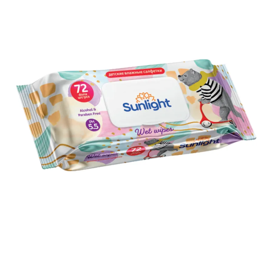 Влажные салфетки SUNLIGHT Standard Мишка 72 шт — оптом на salfetki.kz