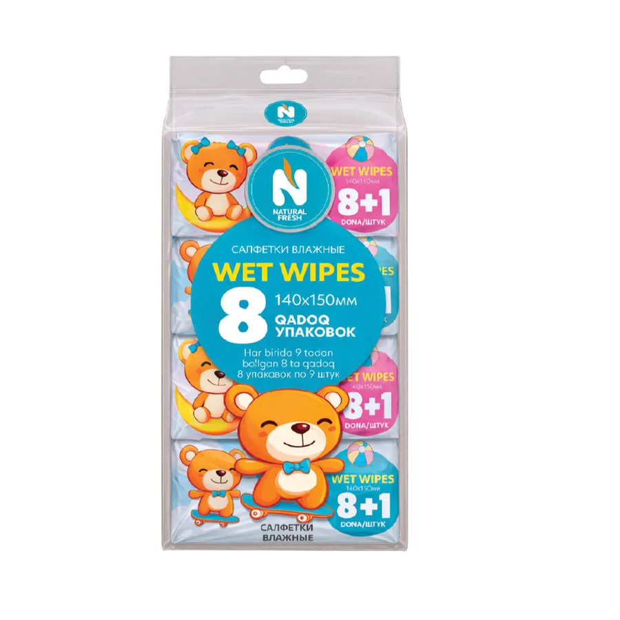 Влажные салфетки Супер мини NATURAL FRESH (8+1шт) PinkBlue — оптом на salfetki.kz